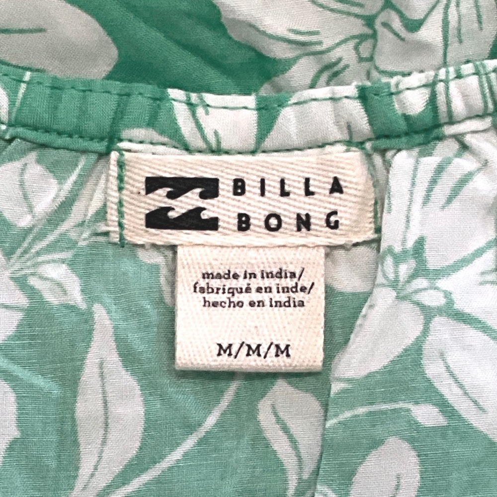 Billabong Enchant Me Floral Mini Dress Green Sweetheart Flutter Sleeve M NWT - Picture 13 of 14